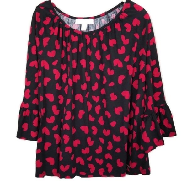 MICHAEL KORS HEARTS BLACK TOP W/SCARLET RED HEARTS - Picture 1 of 8